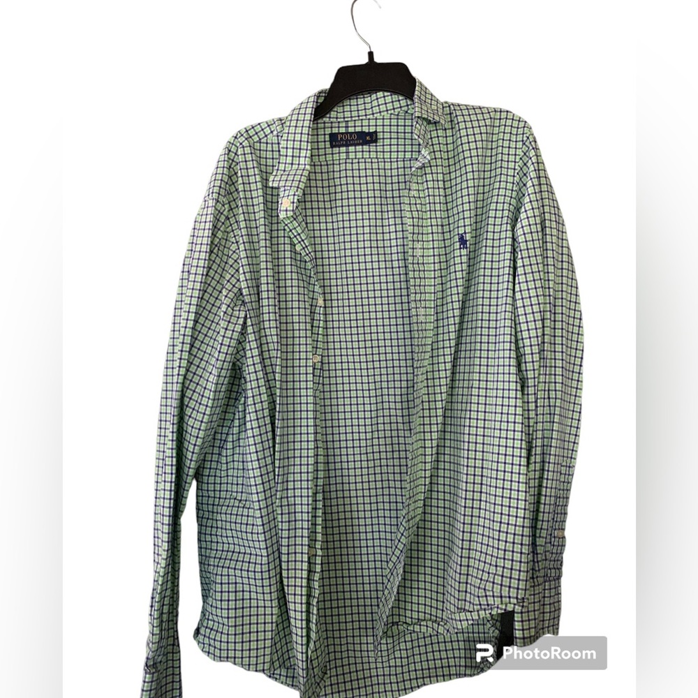 Polo Ralph‎ Lauren Men’s Green and purple Gingham Long Sleeve. Size XL.